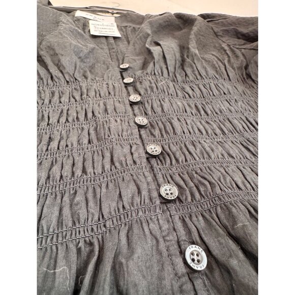 New Frame Women's Size XL Black Smocked Button-Down Dress Short Puff Sleeves - Picture 6 of 14